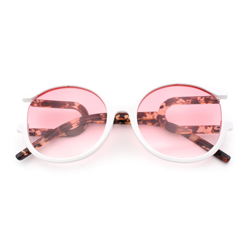Womens Unique U Arm Round Exposed Lens Minimal Designer Sunglasses
