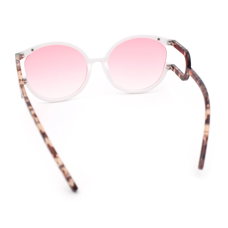 Womens Unique U Arm Round Exposed Lens Minimal Designer Sunglasses