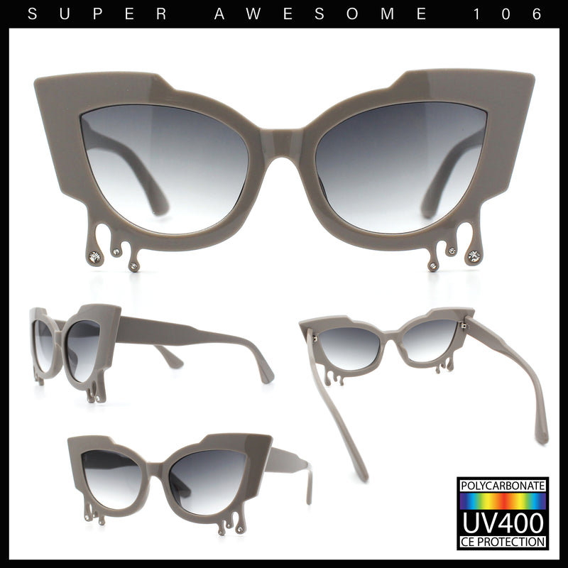 Womens Bling Melting Rhinestone Tear Cat Eye Runway Fashion Sunglasses