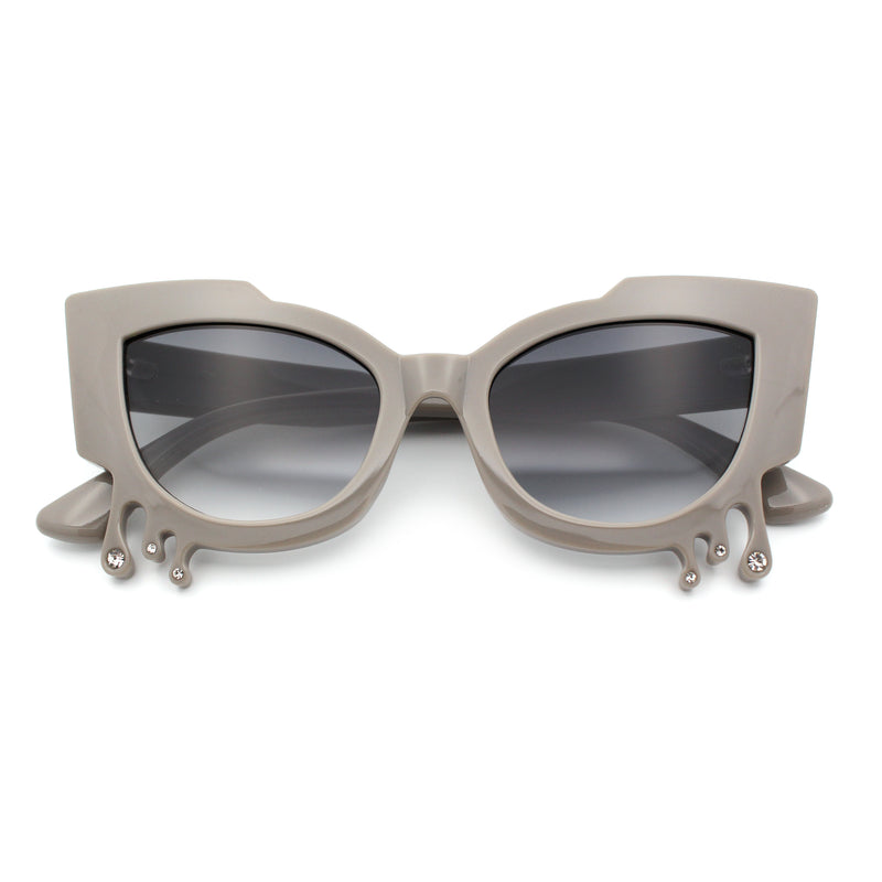 Womens Bling Melting Rhinestone Tear Cat Eye Runway Fashion Sunglasses
