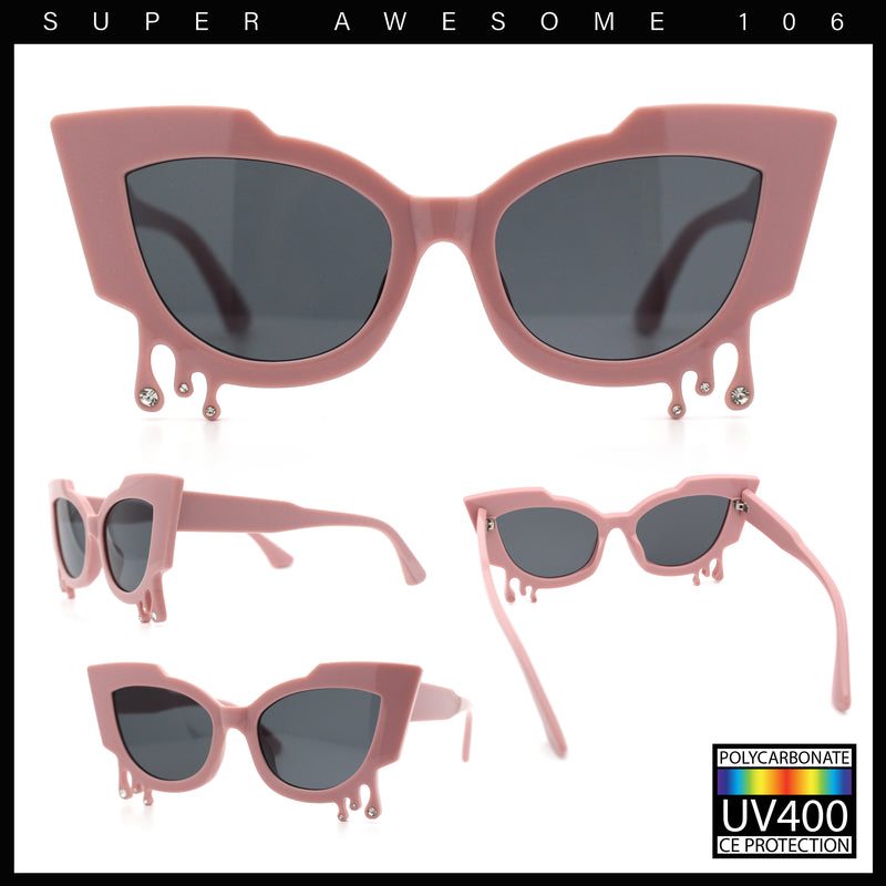 Womens Bling Melting Rhinestone Tear Cat Eye Runway Fashion Sunglasses