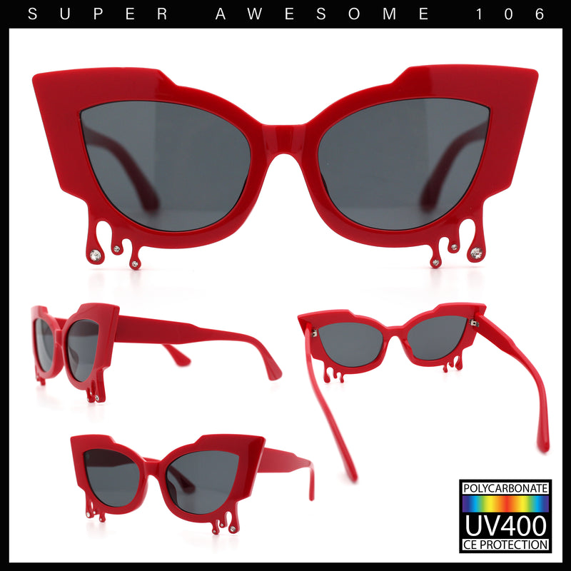 Womens Bling Melting Rhinestone Tear Cat Eye Runway Fashion Sunglasses