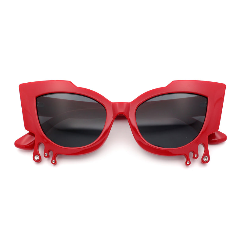 Womens Bling Melting Rhinestone Tear Cat Eye Runway Fashion Sunglasses