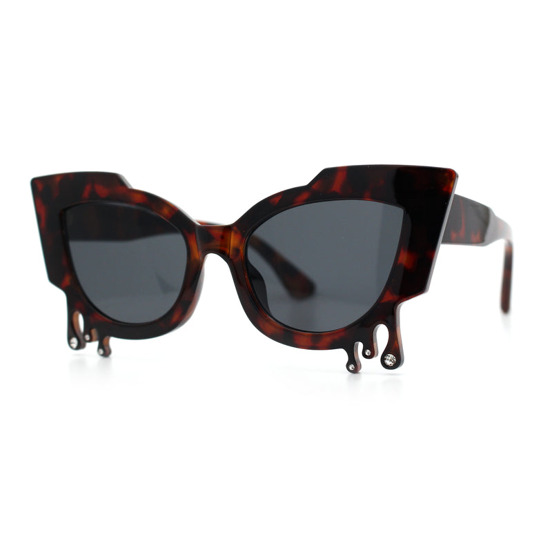 Womens Bling Melting Rhinestone Tear Cat Eye Runway Fashion Sunglasses