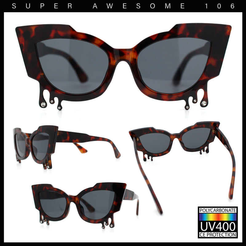 Womens Bling Melting Rhinestone Tear Cat Eye Runway Fashion Sunglasses
