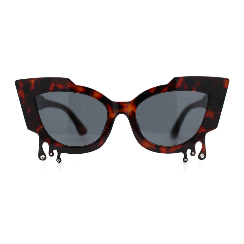 Womens Bling Melting Rhinestone Tear Cat Eye Runway Fashion Sunglasses