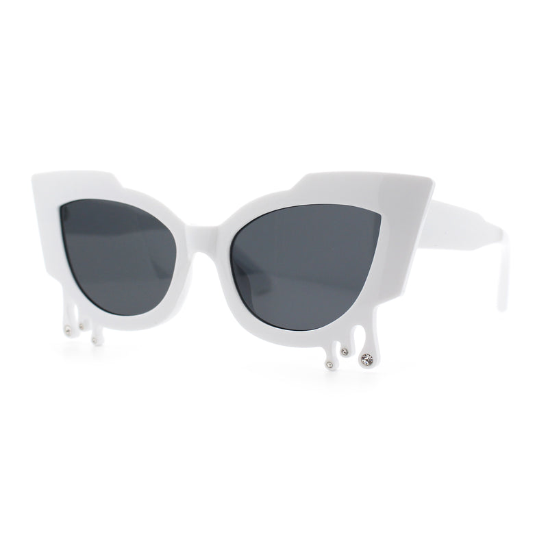 Womens Bling Melting Rhinestone Tear Cat Eye Runway Fashion Sunglasses
