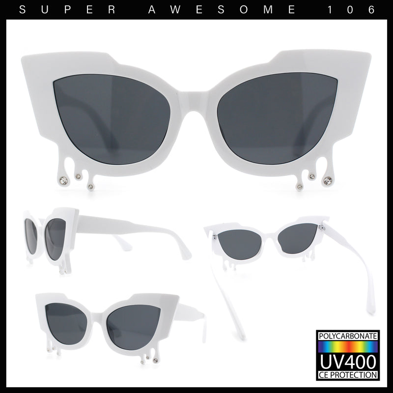Womens Bling Melting Rhinestone Tear Cat Eye Runway Fashion Sunglasses