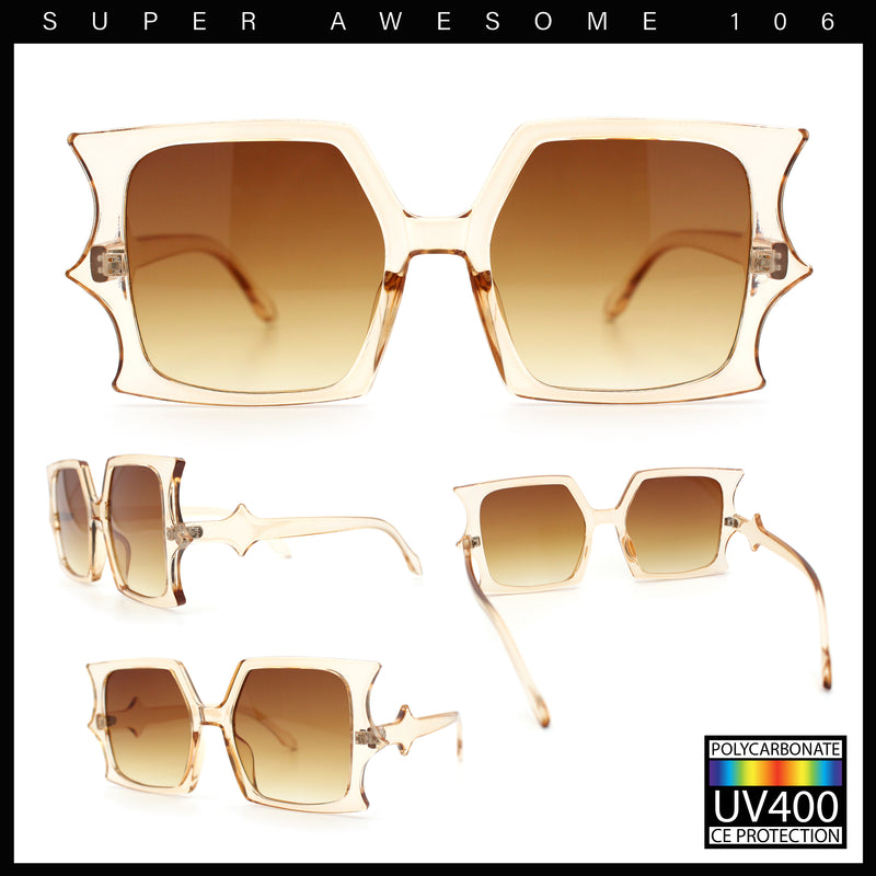 Womens Bat Wing Shape Plastic Oversized Rectangle Fashion Sunglasses