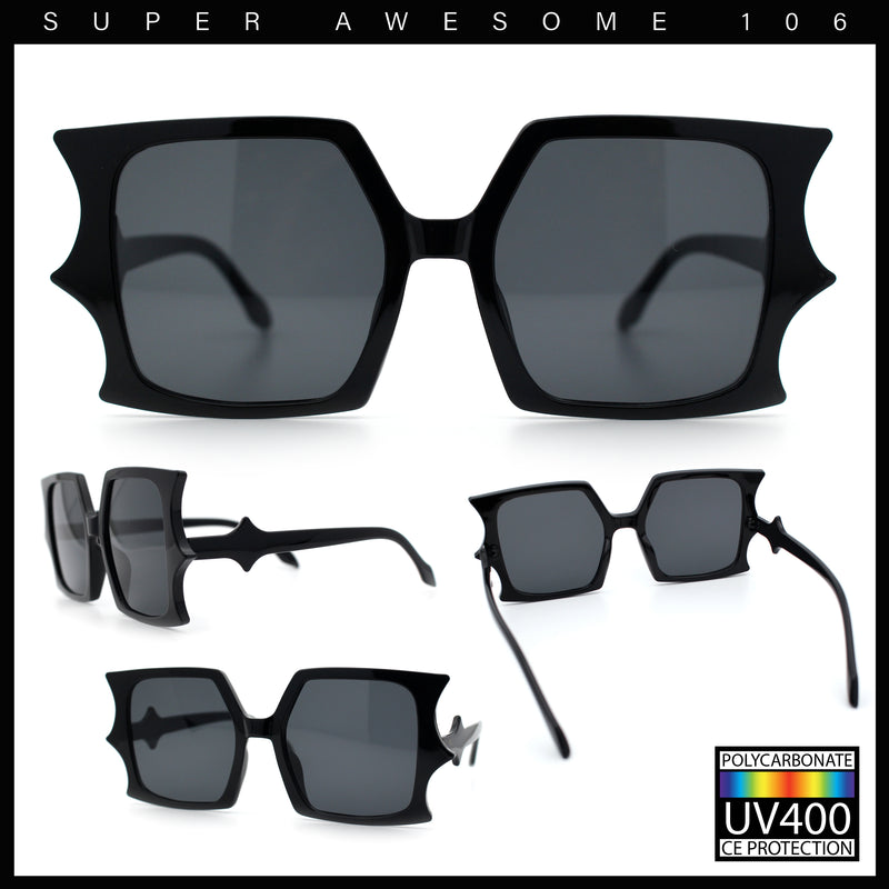 Womens Bat Wing Shape Plastic Oversized Rectangle Fashion Sunglasses