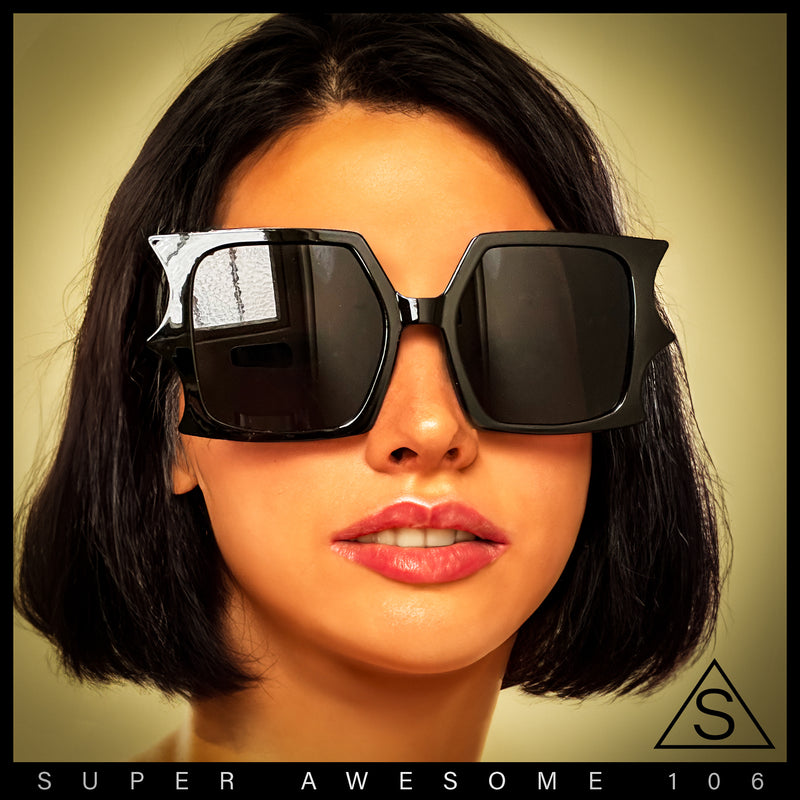 Womens Bat Wing Shape Plastic Oversized Rectangle Fashion Sunglasses