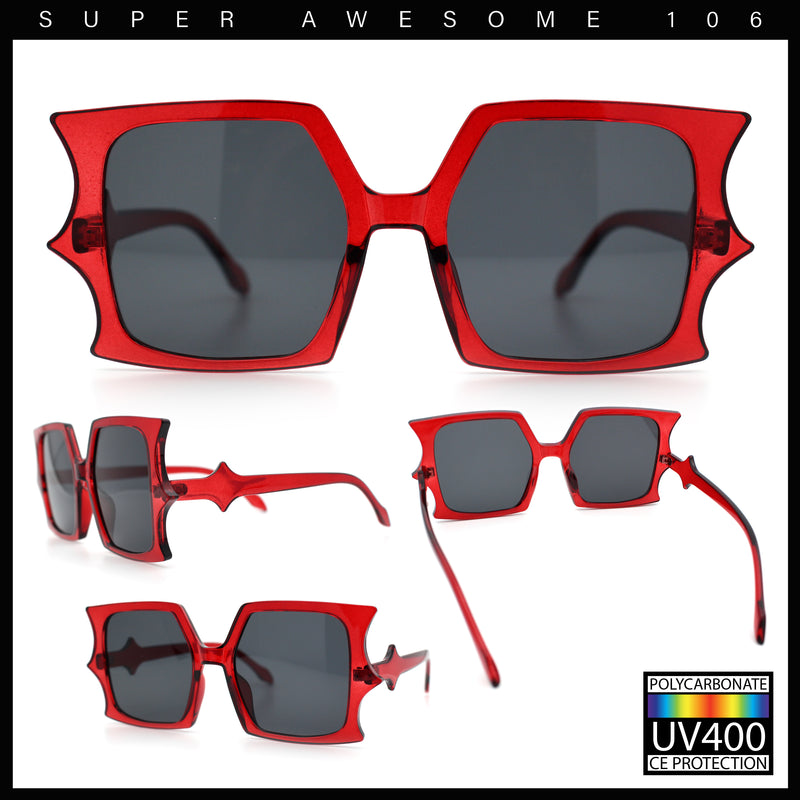 Womens Bat Wing Shape Plastic Oversized Rectangle Fashion Sunglasses