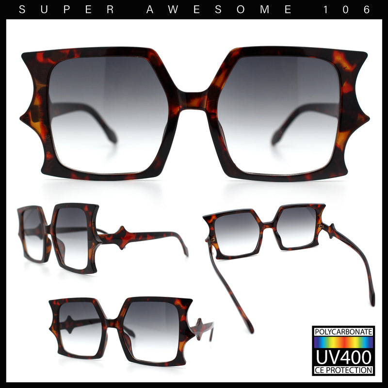 Womens Bat Wing Shape Plastic Oversized Rectangle Fashion Sunglasses