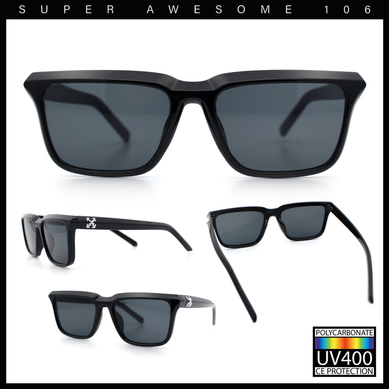 Womens Hipster Narrow Rectangle Horn Rim Plastic Bevel Rim Sunglasses