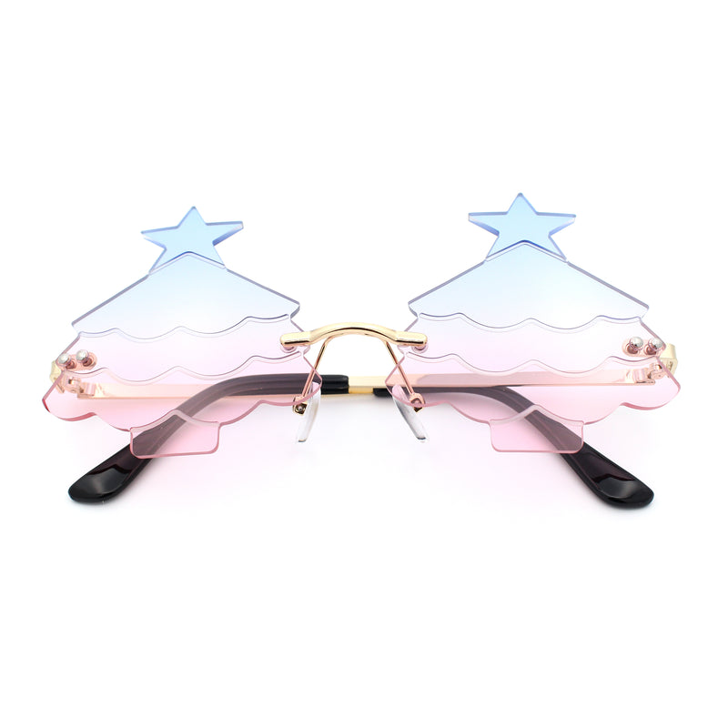 Unique Christmas Tree Rimless Gradient Lens Party Shade Sunglasses