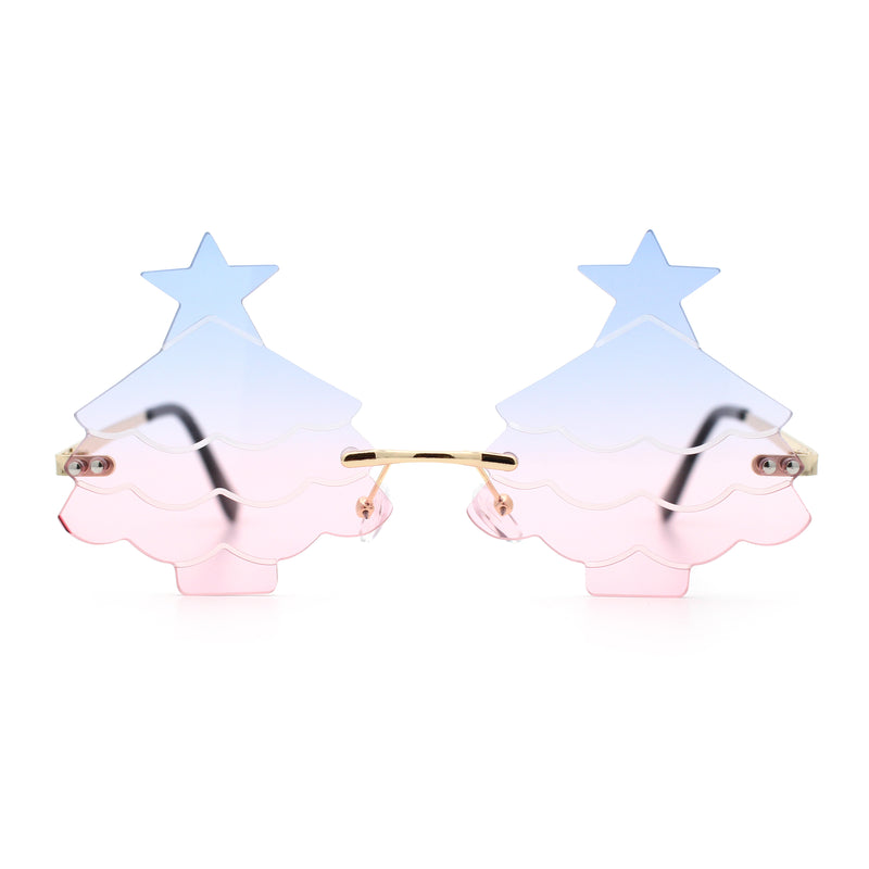 Unique Christmas Tree Rimless Gradient Lens Party Shade Sunglasses