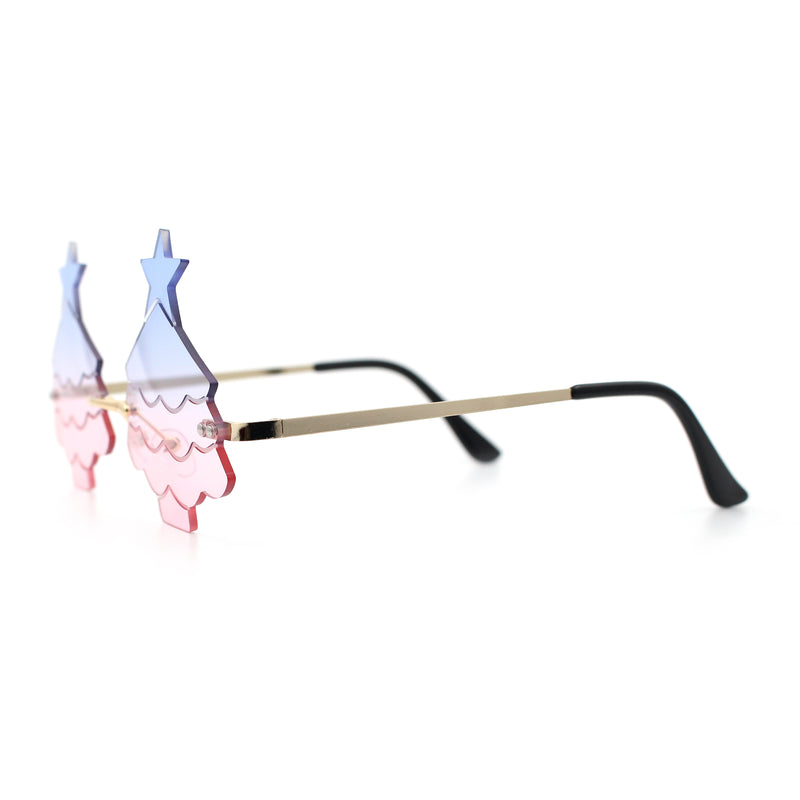 Unique Christmas Tree Rimless Gradient Lens Party Shade Sunglasses