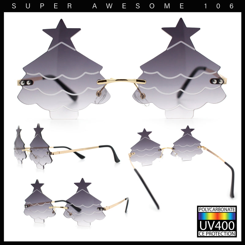 Unique Christmas Tree Rimless Gradient Lens Party Shade Sunglasses