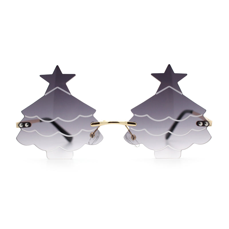 Unique Christmas Tree Rimless Gradient Lens Party Shade Sunglasses