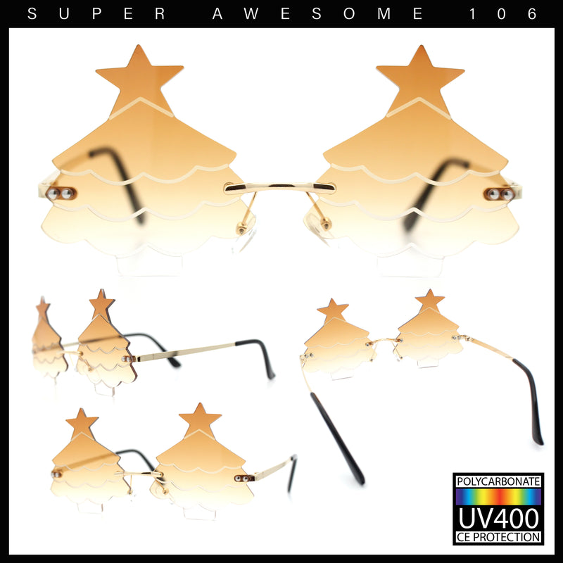 Unique Christmas Tree Rimless Gradient Lens Party Shade Sunglasses