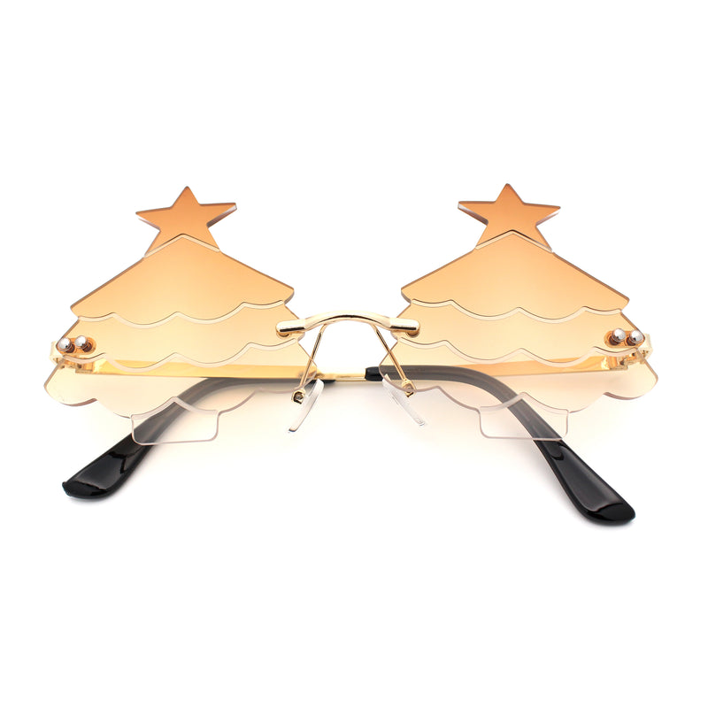 Unique Christmas Tree Rimless Gradient Lens Party Shade Sunglasses