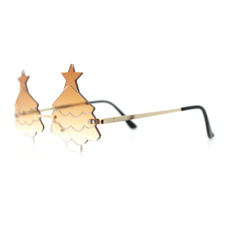 Unique Christmas Tree Rimless Gradient Lens Party Shade Sunglasses