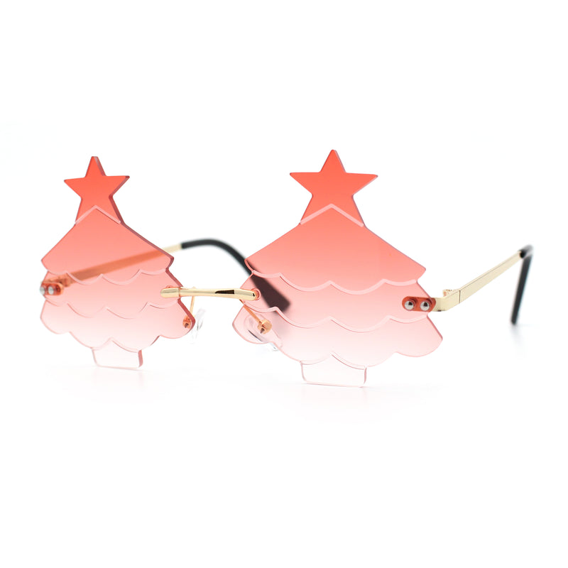 Unique Christmas Tree Rimless Gradient Lens Party Shade Sunglasses