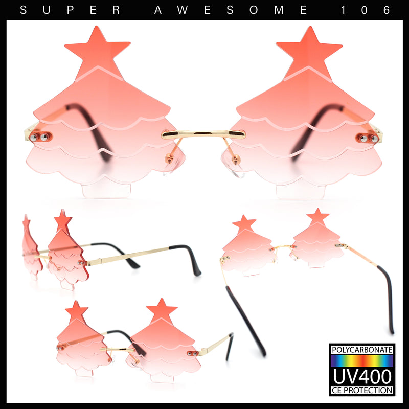 Unique Christmas Tree Rimless Gradient Lens Party Shade Sunglasses
