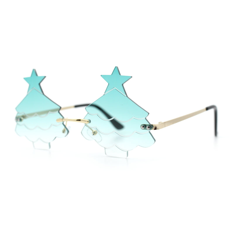 Unique Christmas Tree Rimless Gradient Lens Party Shade Sunglasses