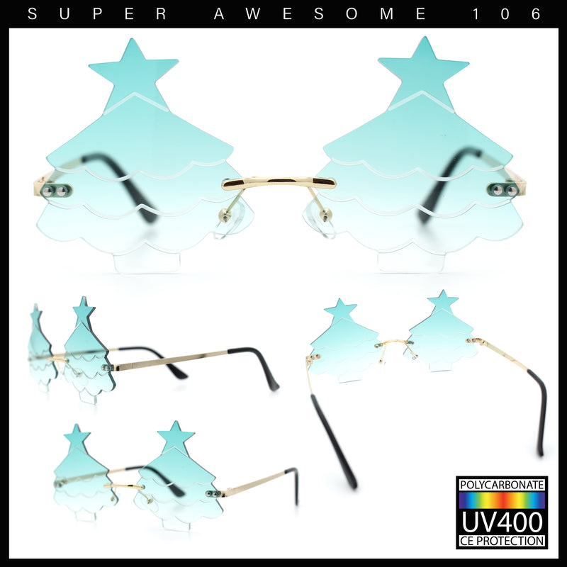 Unique Christmas Tree Rimless Gradient Lens Party Shade Sunglasses