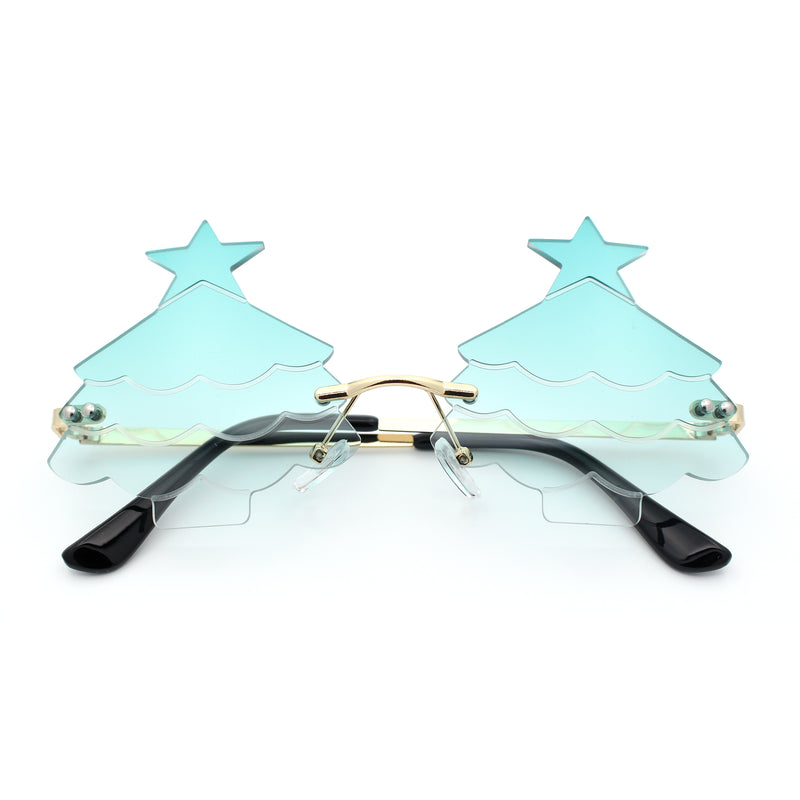Unique Christmas Tree Rimless Gradient Lens Party Shade Sunglasses