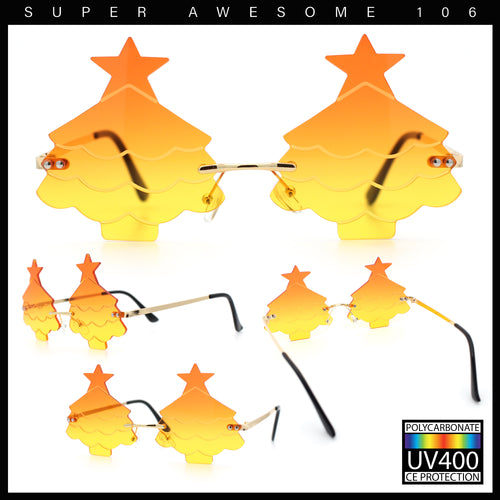 Unique Christmas Tree Rimless Gradient Lens Party Shade Sunglasses