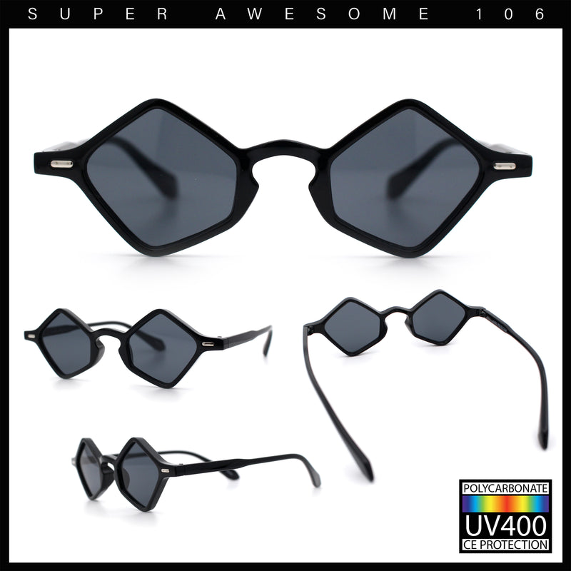 Micro Diamond Shape Thin Plastic Hipster Hustler Retro Sunglasses