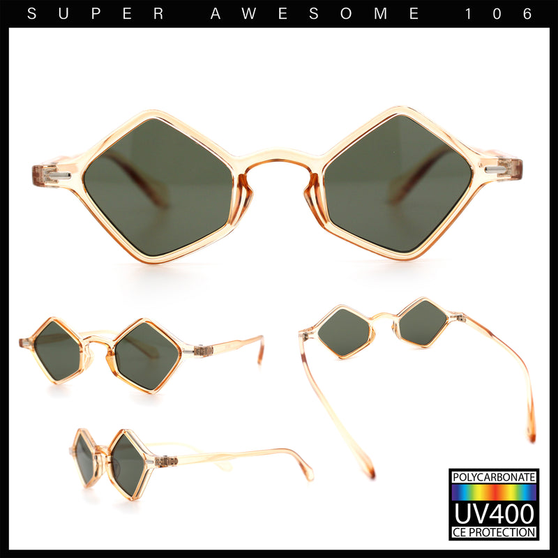 Micro Diamond Shape Thin Plastic Hipster Hustler Retro Sunglasses