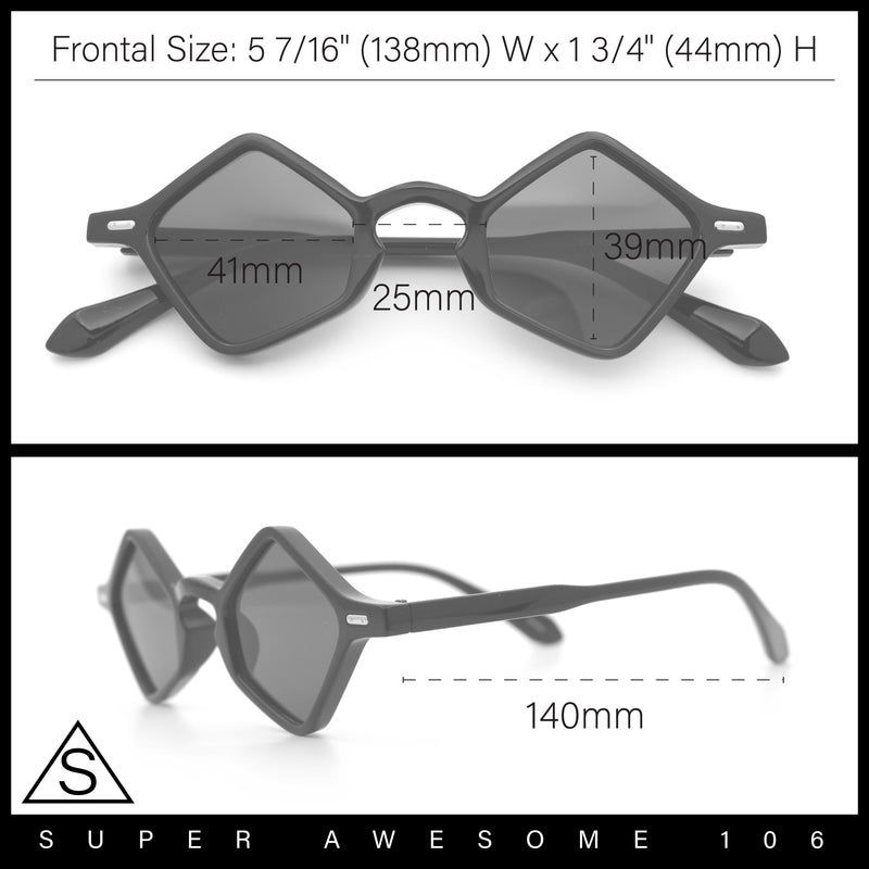 Micro Diamond Shape Thin Plastic Hipster Hustler Retro Sunglasses