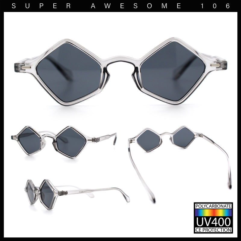 Micro Diamond Shape Thin Plastic Hipster Hustler Retro Sunglasses