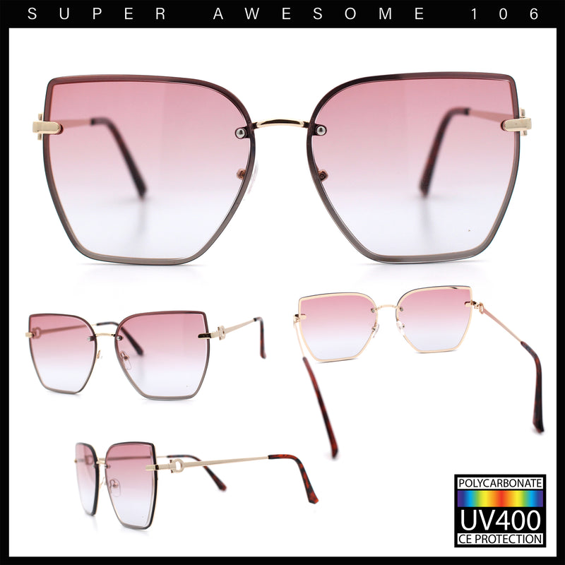 Womens 1990s Rimless Butterfly Metal Rim Designer Fashion Sunglasses