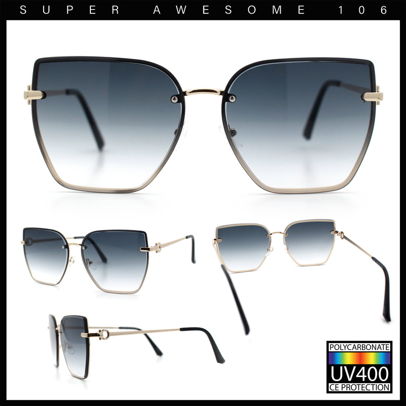 Womens 1990s Rimless Butterfly Metal Rim Designer Fashion Sunglasses