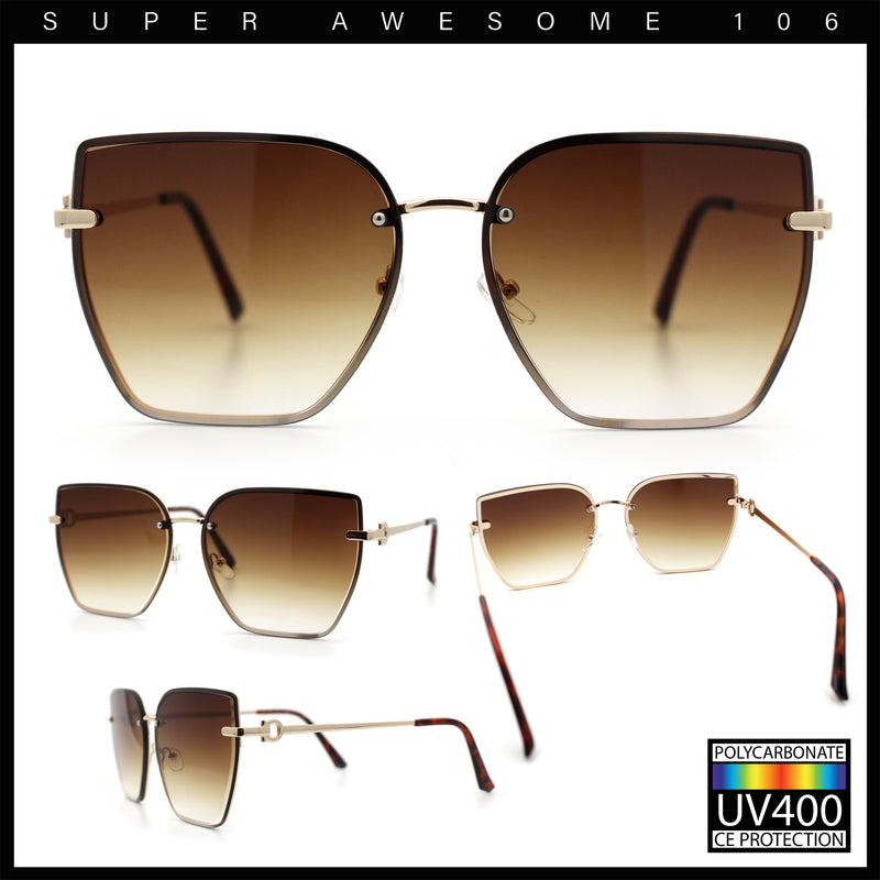 Womens 1990s Rimless Butterfly Metal Rim Designer Fashion Sunglasses