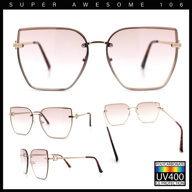 Womens 1990s Rimless Butterfly Metal Rim Designer Fashion Sunglasses