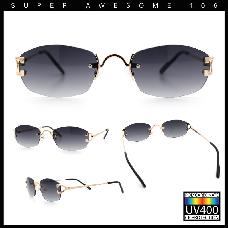 Luxury Rimless OG Fancy Narrow Oval Metal Rim Hustler Fashion Sunglasses
