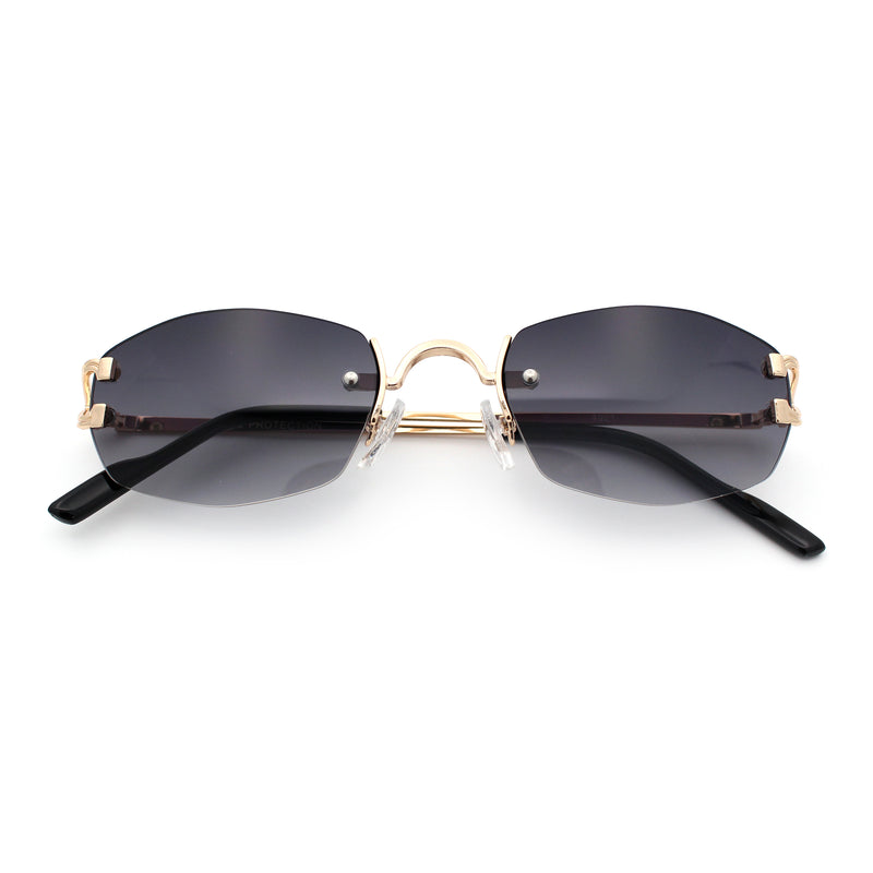 Luxury Rimless OG Fancy Narrow Oval Metal Rim Hustler Fashion Sunglasses