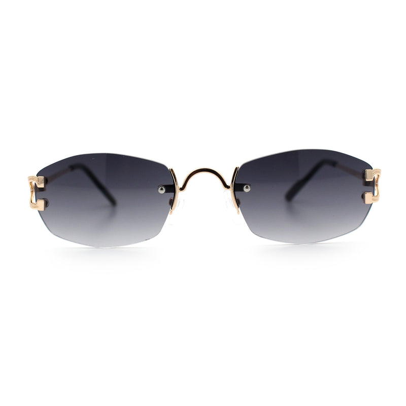 Luxury Rimless OG Fancy Narrow Oval Metal Rim Hustler Fashion Sunglasses