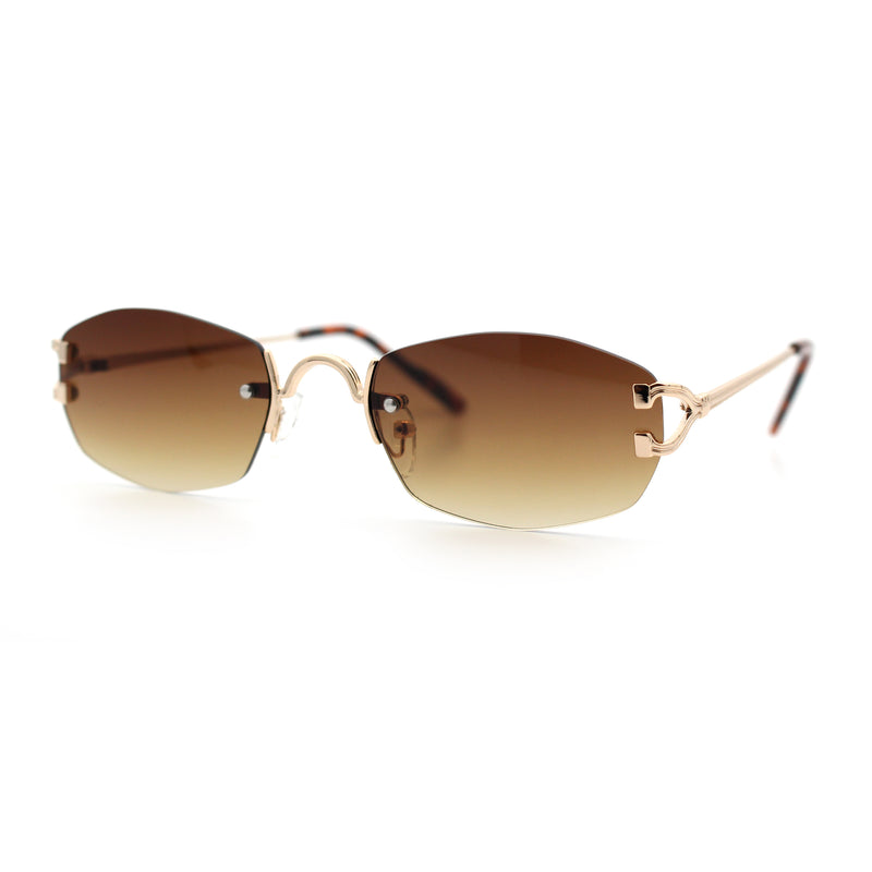 Luxury Rimless OG Fancy Narrow Oval Metal Rim Hustler Fashion Sunglasses