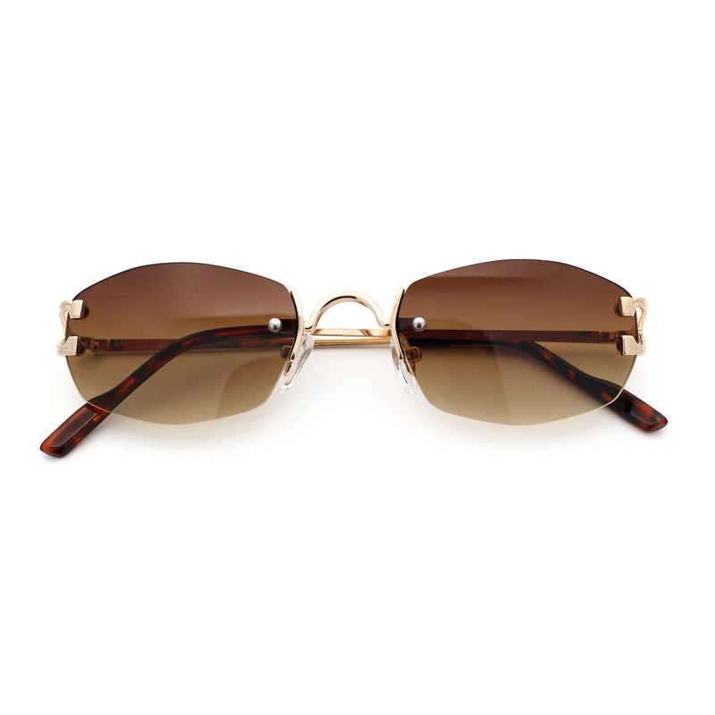 Luxury Rimless OG Fancy Narrow Oval Metal Rim Hustler Fashion Sunglasses