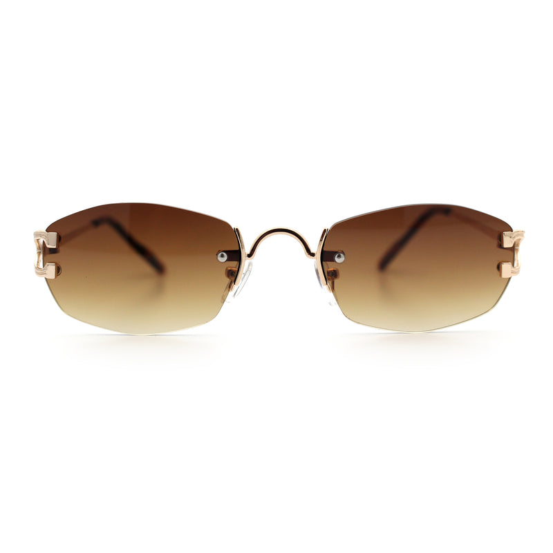 Luxury Rimless OG Fancy Narrow Oval Metal Rim Hustler Fashion Sunglasses