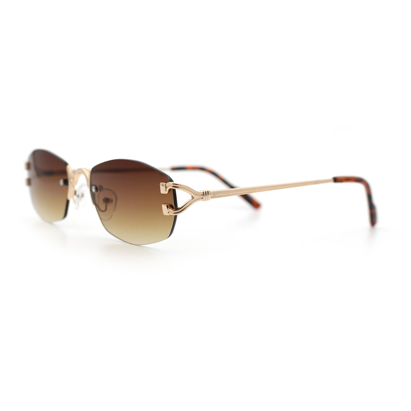 Luxury Rimless OG Fancy Narrow Oval Metal Rim Hustler Fashion Sunglasses
