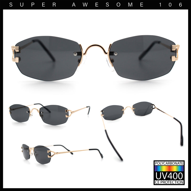 Luxury Rimless OG Fancy Narrow Oval Metal Rim Hustler Fashion Sunglasses