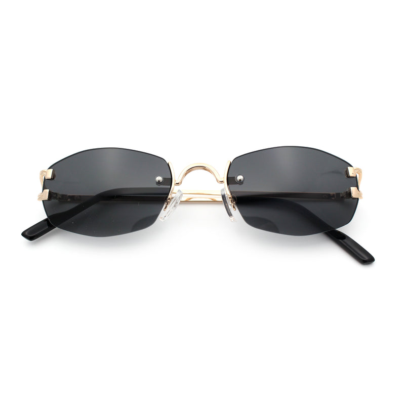 Luxury Rimless OG Fancy Narrow Oval Metal Rim Hustler Fashion Sunglasses