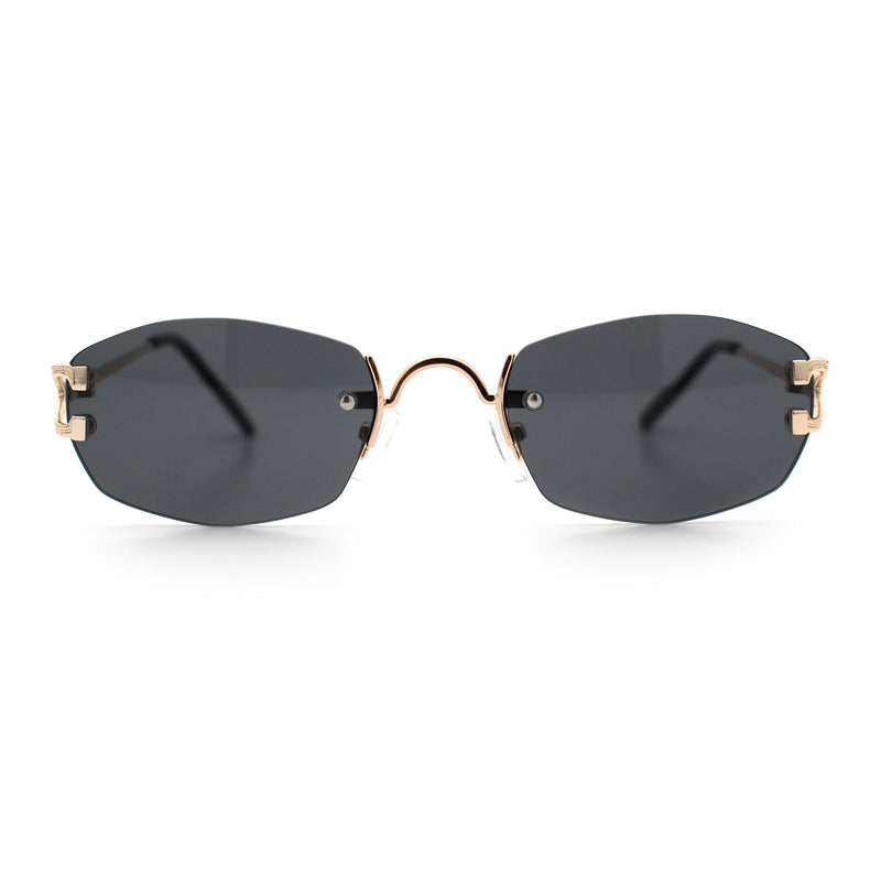 Luxury Rimless OG Fancy Narrow Oval Metal Rim Hustler Fashion Sunglasses